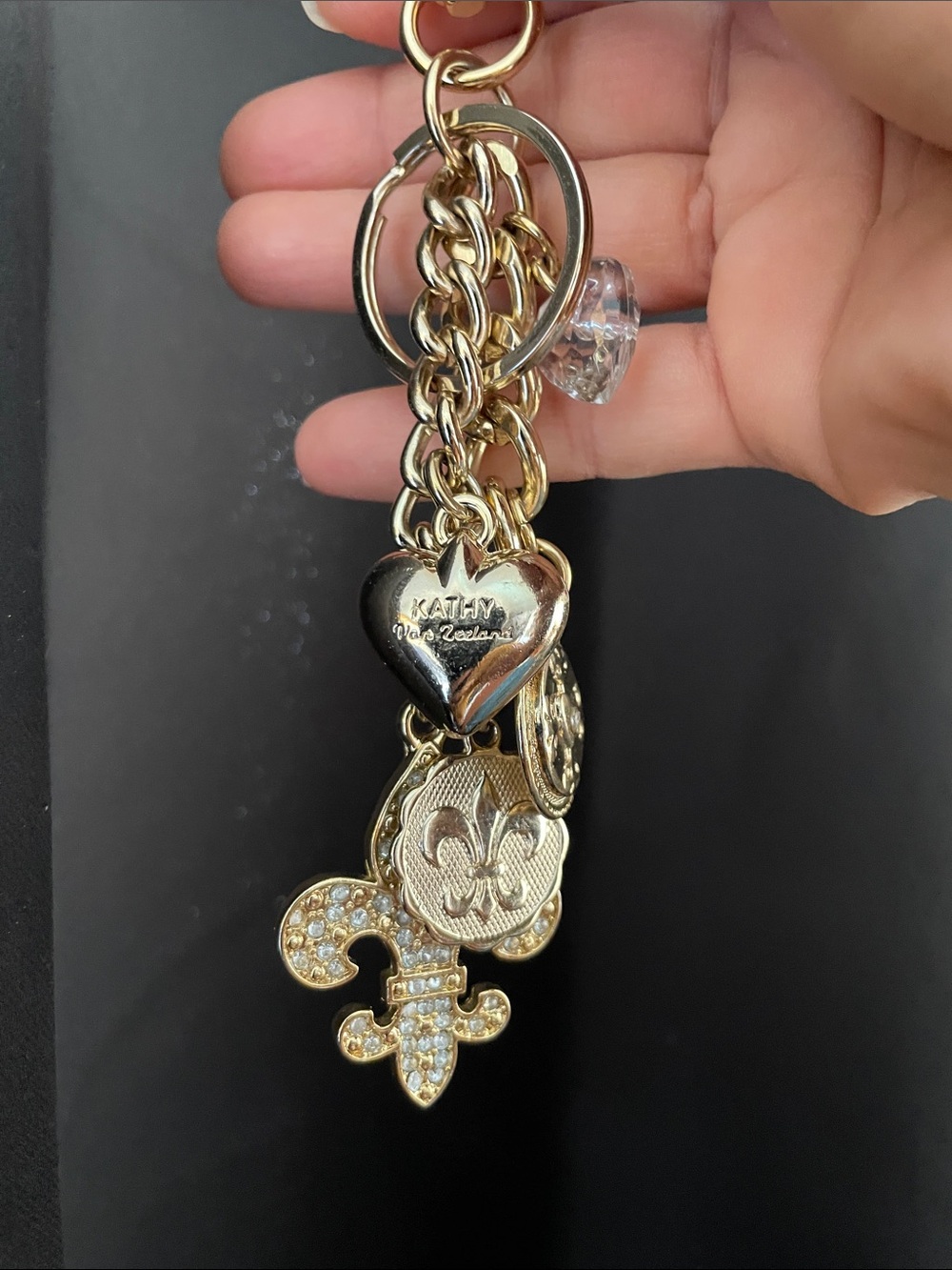 Kathy Van Zeeland Gold-Tone Fleur-de-Lis Crystal Charm Keychain - Picture 9 of 11
